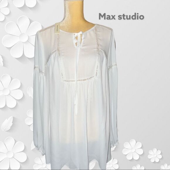 Max studio white semi sheer blouse Nwt - Picture 1 of 8